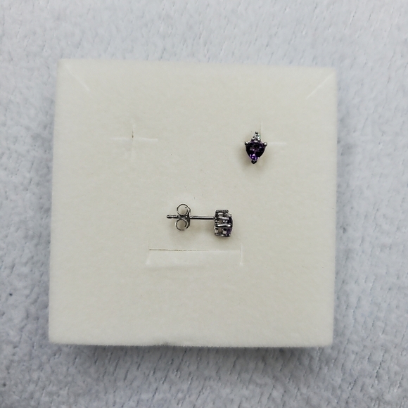 Angara Natural Amethyst Birthstone Sterling Silver Stud Earrings - Picture 7 of 8